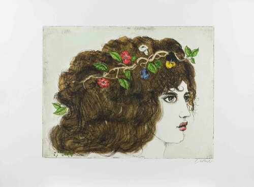 Portrait with Flowers von Bruno Caruso, Druck kaufen auf Singulart