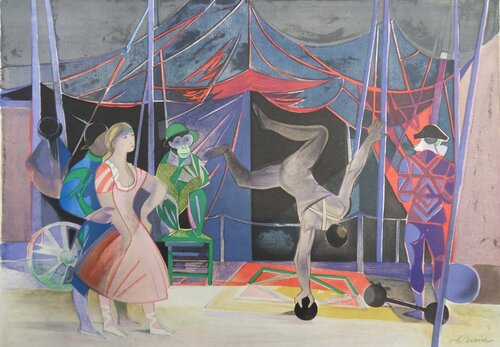 Cirque, Equilibre, Lithographie originale signée de Camille Hilaire, Impresión a la venta en Singulart