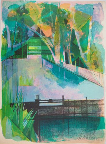 L’écluse, Lithographie originale signée van Camille Hilaire, Afdruk te koop op Singulart