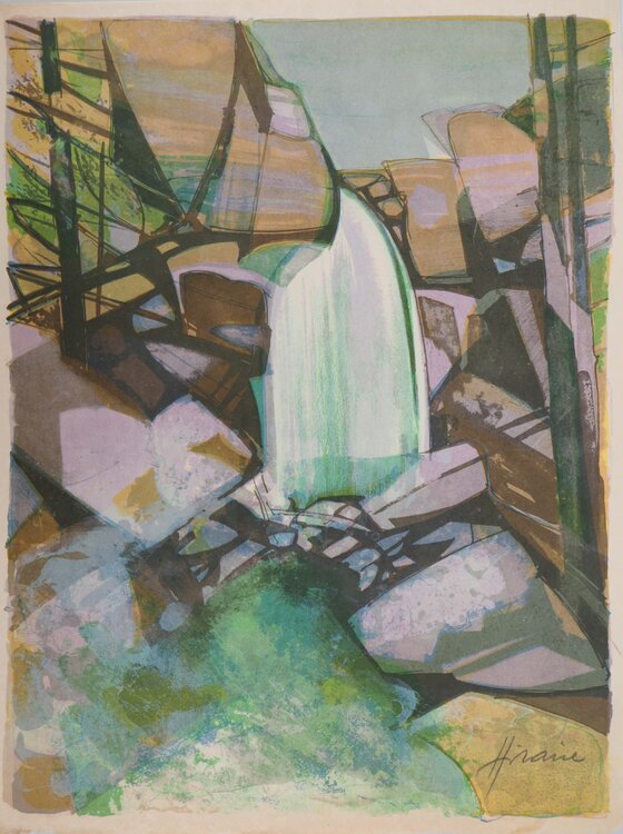 Alsace, La cascade du Nideck, Lithographie originale signée Camille Hilaire