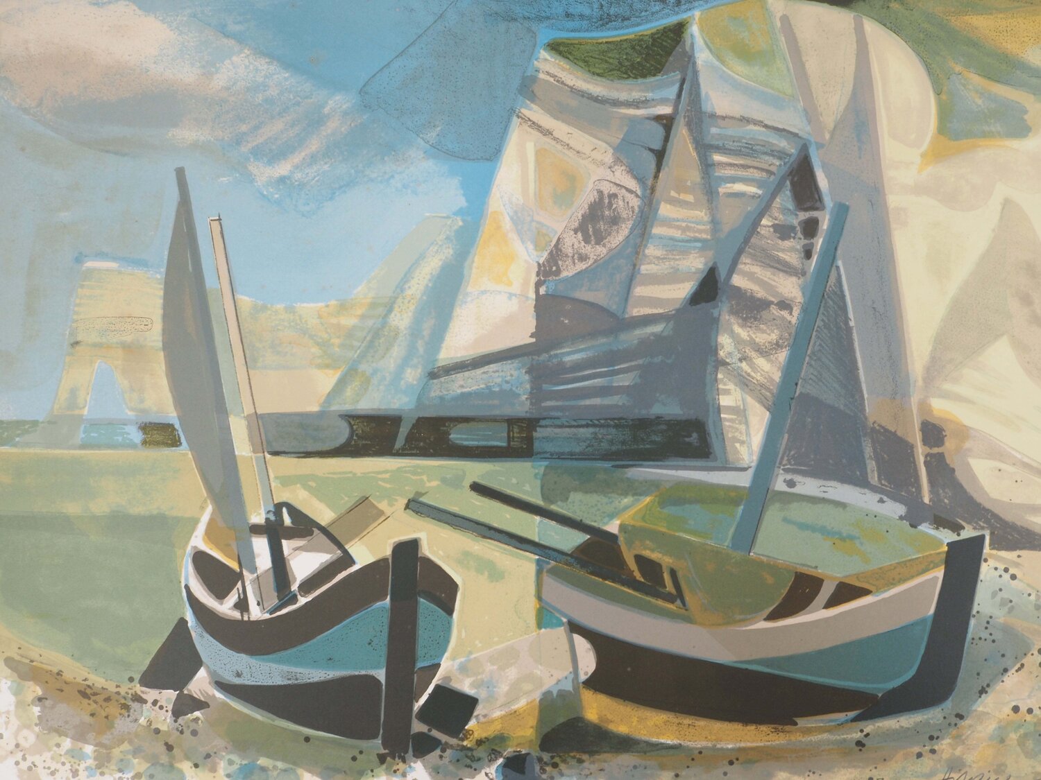 Normandie, les falaises d'Etretat, Lithographie originale signée Camille Hilaire Afdruk te koop