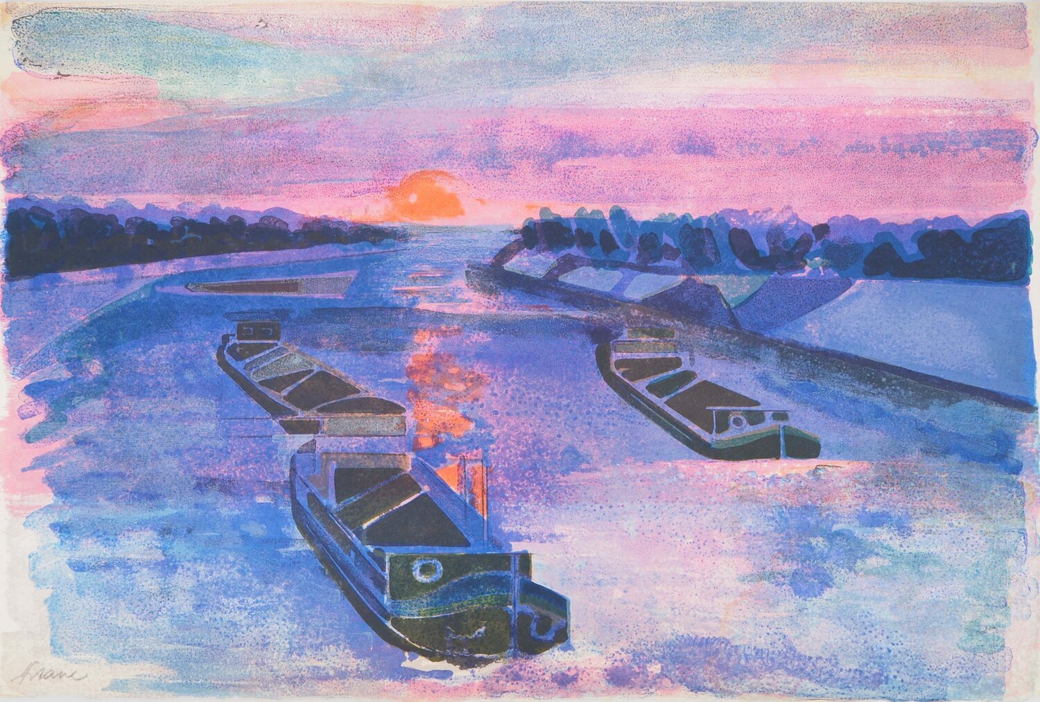 Hommage à Monet, Impression Soleil Levant, Lithographie originale signée Camille Hilaire Impresión en venta