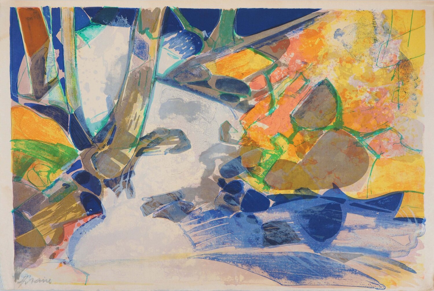 Paysage éclatant, Lithographie originale signée Camille Hilaire Stampa in vendita