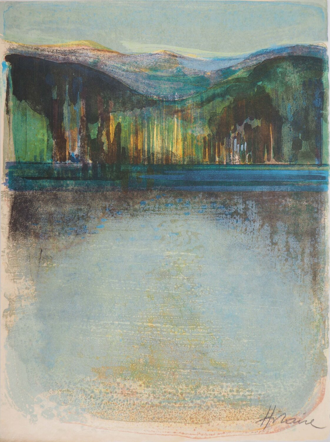 Alsace, Le lac d’Altenweiher, Lithographie originale signée Camille Hilaire Afdruk te koop