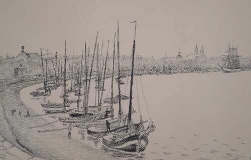 Bordeaux, Voiliers dans la rade von Charles Lacoste, Druck kaufen auf Singulart