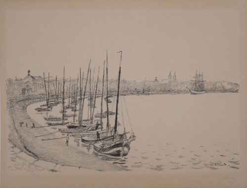 Bordeaux, Voiliers dans la rade, Lithographie originale signée par Charles Lacoste, Édition en vente sur Singulart