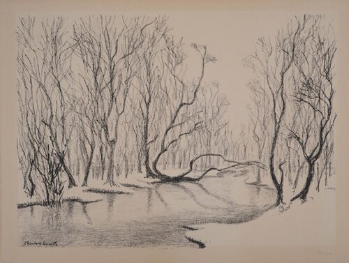 Sous bois sous la neige vers Pardies, Lithographie originale signée par Charles Lacoste, Édition en vente sur Singulart