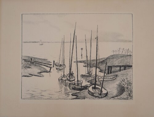 Petit port sur l'Atlantique (Saint Seurin d'Uzet), Lithographie originale signée Charles Lacoste