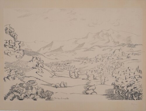 La vallée de Monein dans les Pyrénées, Lithographie originale signée par Charles Lacoste, Édition en vente sur Singulart