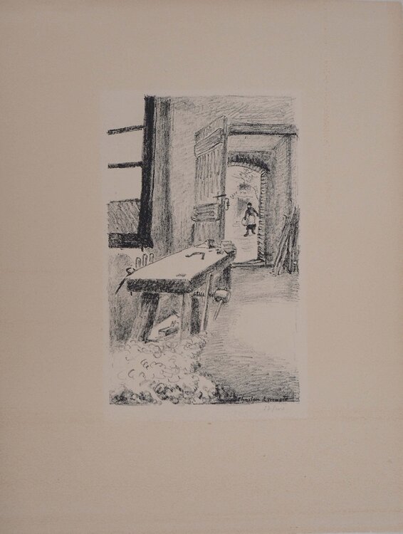 Le vieil atelier de menuiserie, Lithographie originale signée Charles Lacoste