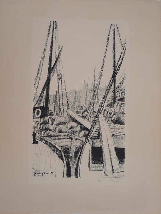Voiliers à Bordeaux, Lithographie originale signée Charles Lacoste
