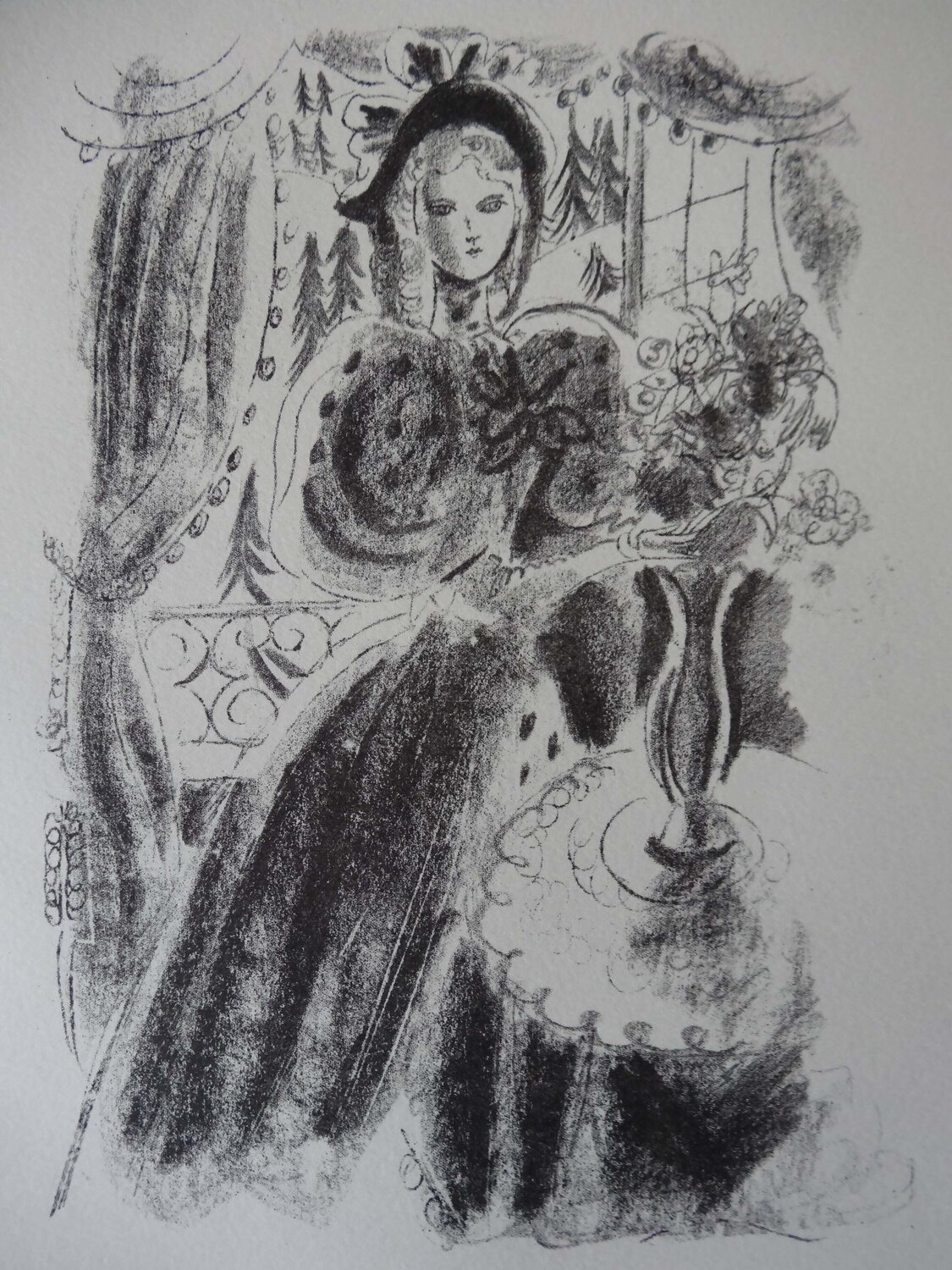 Elégante au salon fleuri, Lithographie originale Chas Laborde Druck zu verkaufen