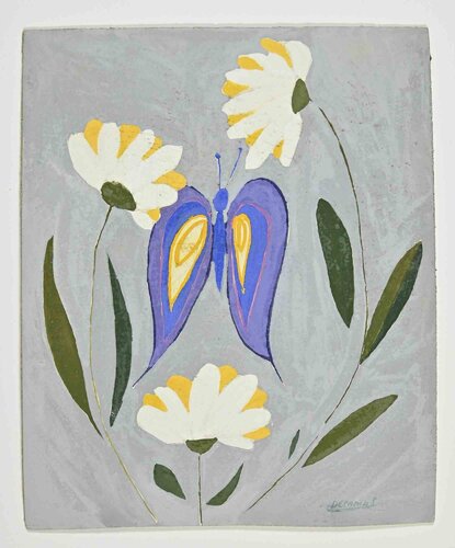 Flowers and Butterflies di Claude Deschamps, Pittura in vendita su Singulart