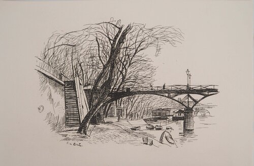 Le Pont des Arts, Gravure originale Signée de Constant Le-Breton, Impresión a la venta en Singulart