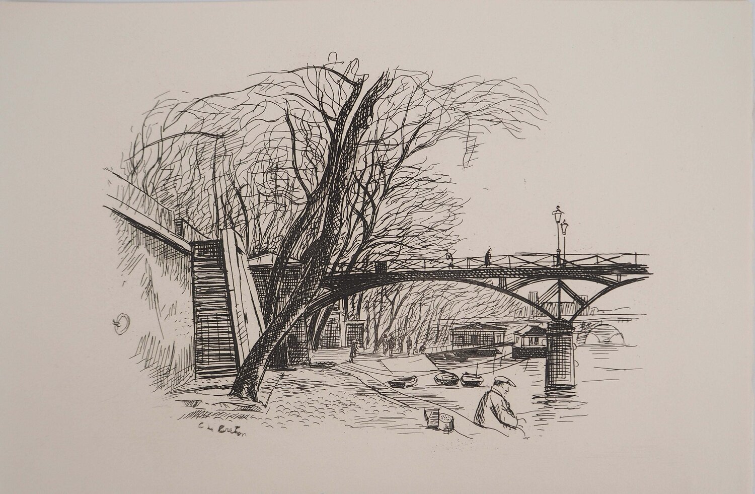 Le Pont des Arts, Gravure originale Signée Constant Le-Breton Impresión en venta