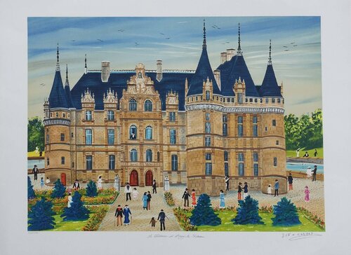 le château d'Azay le Rideau, Lithographie originale van Dan Gandre, Afdruk te koop op Singulart