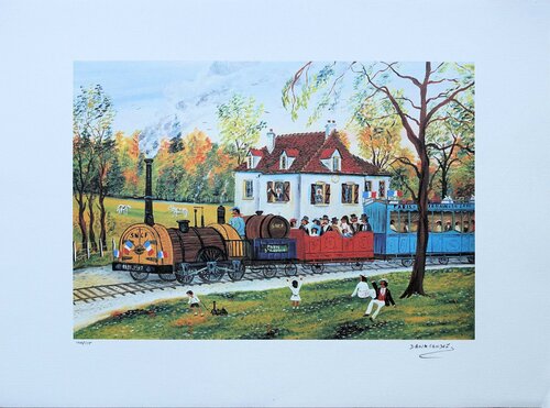 Le train Paris Saint Germain, Lithographie originale signée van Dan Gandre, Afdruk te koop op Singulart