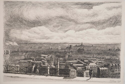 Vue depuis le Sacré Cœur, Gravure originale signée di Demetrios Galanis, Stampa in vendita su Singulart