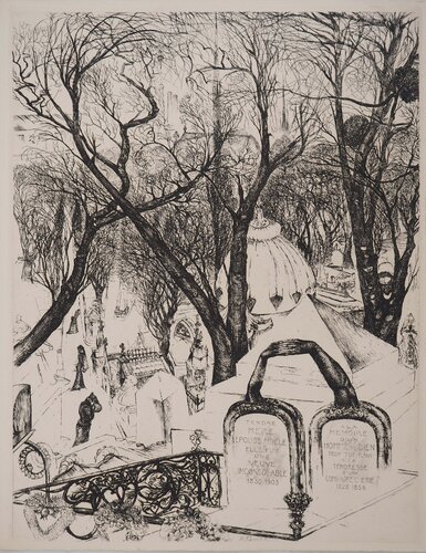 le Cimetière du Père Lachaise, Gravure originale signée de Edouard Goerg, Impresión a la venta en Singulart