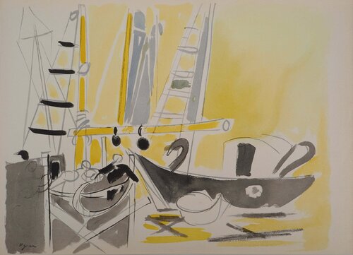 Belgique, bateaux à Ostende, Lithographie signée par Edouard Pignon, Édition en vente sur Singulart