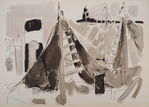 Port de Sanary, la jetée, Lithographie Edouard Pignon