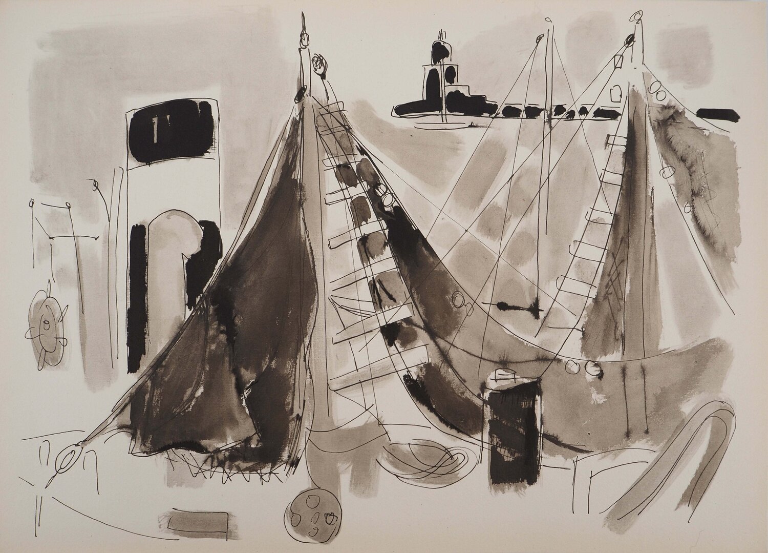 Port de Sanary, la jetée, Lithographie Edouard Pignon Édition à vendre
