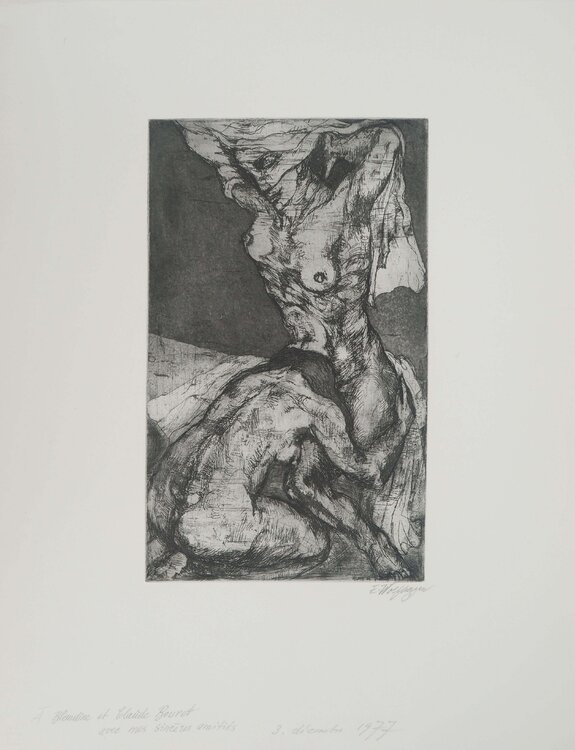 L'étreinte des amantes, Gravure originale signée Ernst Wolfhagen