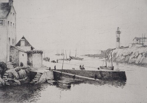 Bretagne : Petit Port et Phare van Eugene Corneau, Afdruk te koop op Singulart