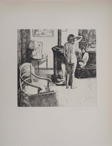 Modèle dans l'atelier, Gravure originale signée de Eugene Corneau, Impresión a la venta en Singulart