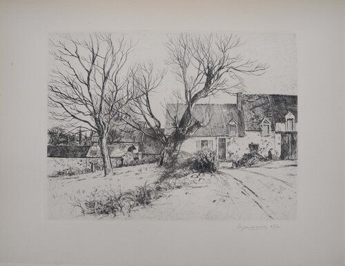 La ferme, Gravure originale signée Eugene Corneau