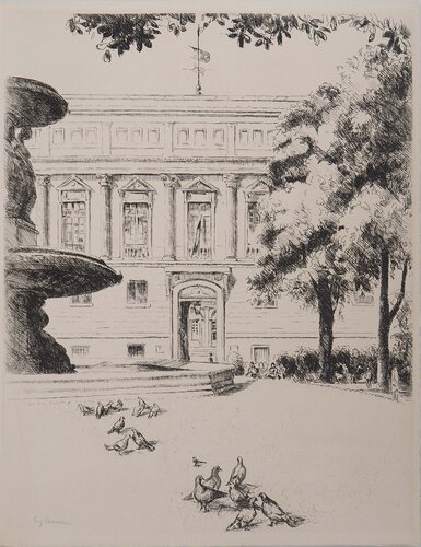 Jardin de la Bibliothèque Nationale, Gravure originale signée by Eugene Corneau, Print for Sale on Singulart