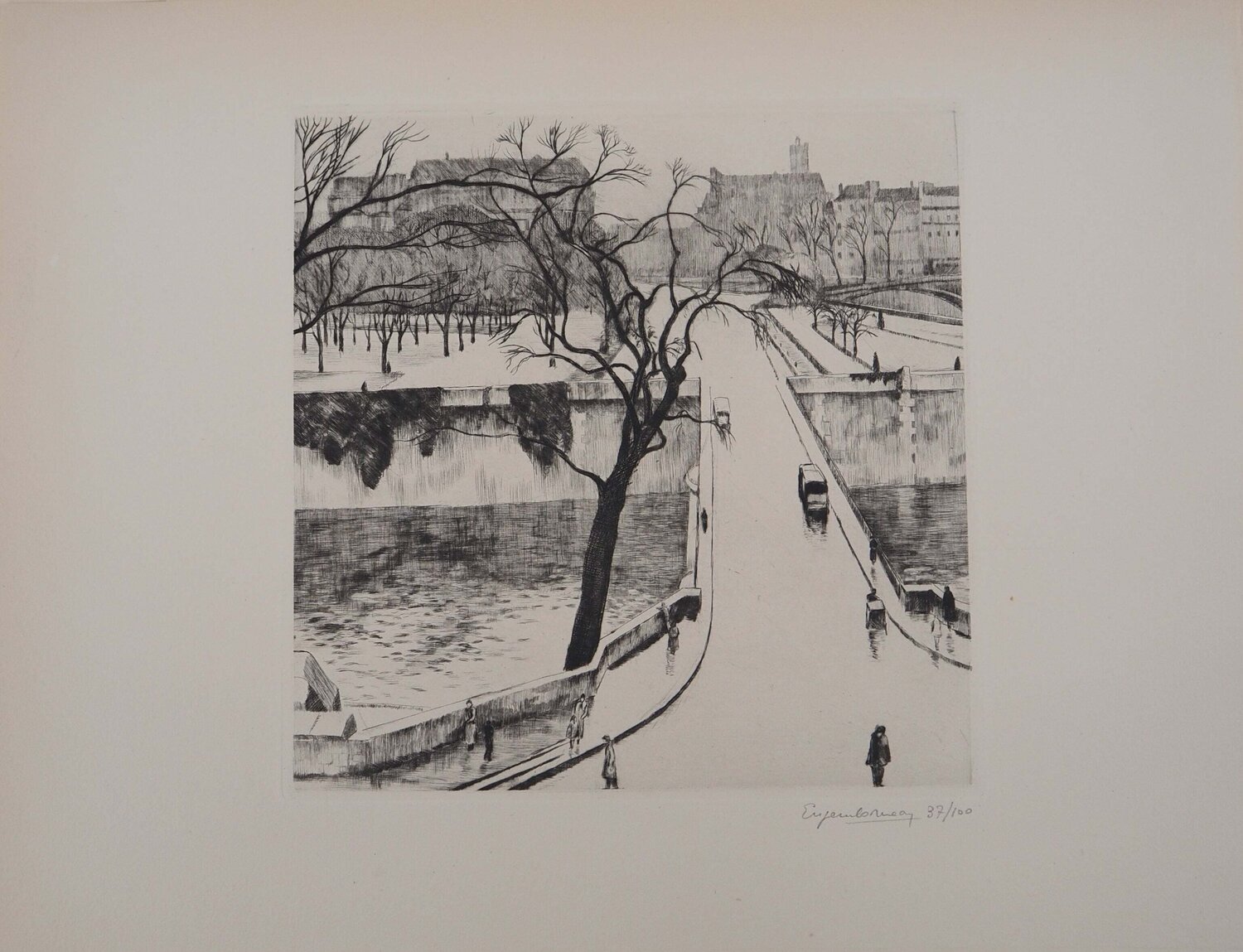 Paris, le Petit pont, Gravure originale signée Eugene Corneau Édition à vendre