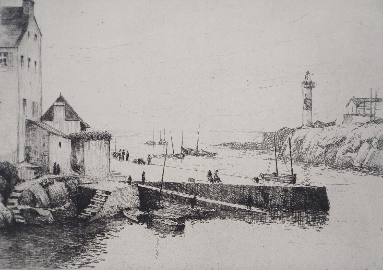 Bretagne : Petit Port et Phare Eugene Corneau Stampa in vendita