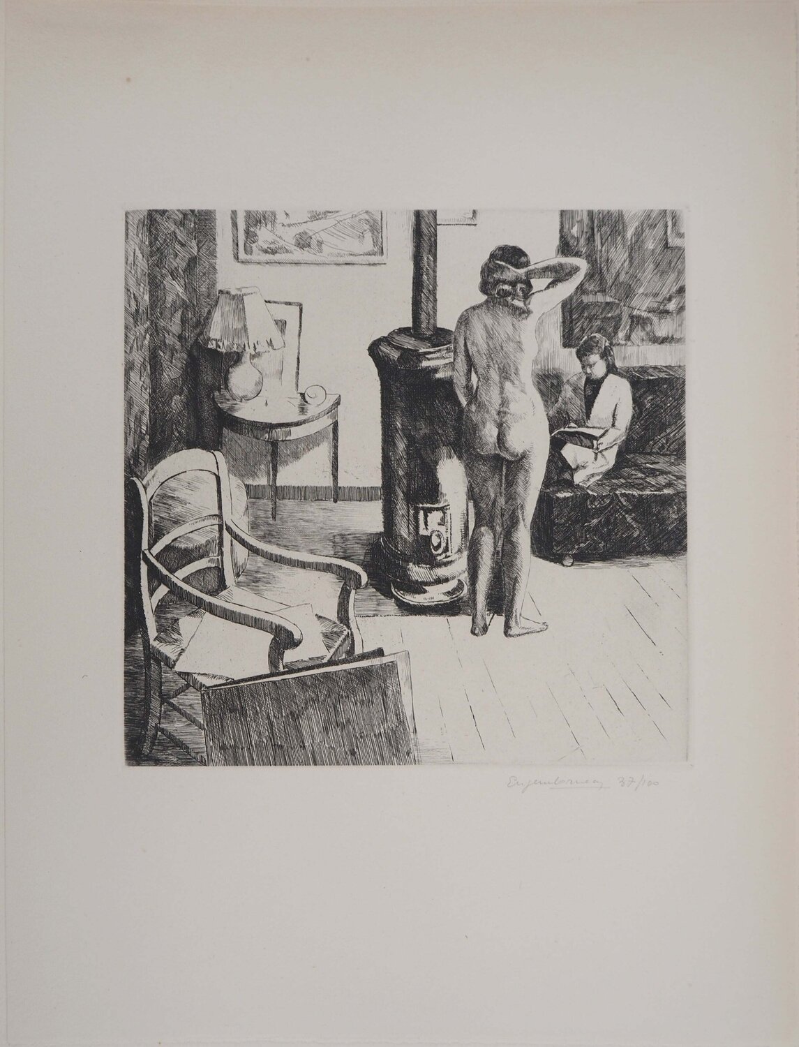 Modèle dans l'atelier, Gravure originale signée Eugene Corneau Stampa in vendita