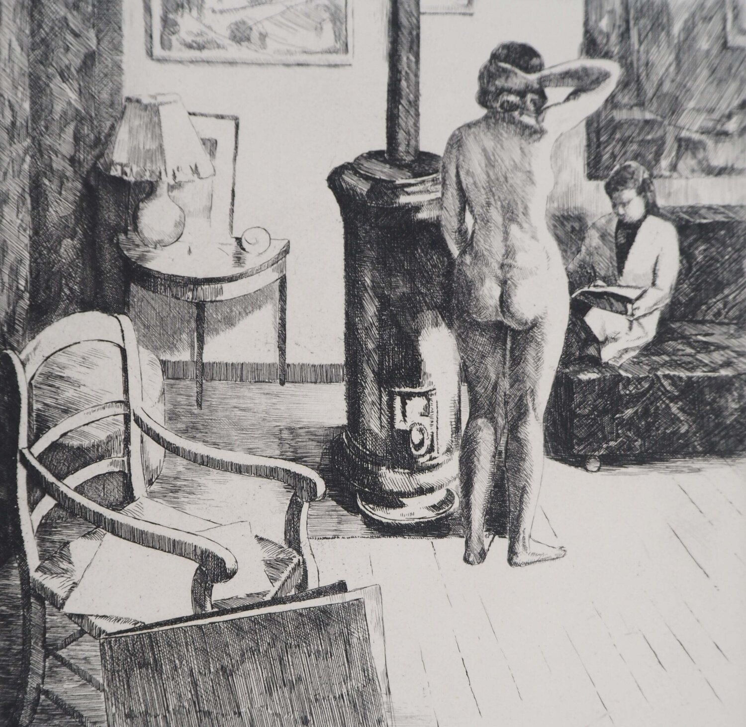 Modèle dans l'atelier Eugene Corneau Stampa in vendita