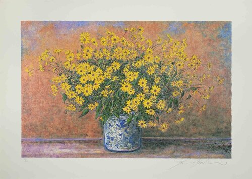 Vase of Jerusalem Artichoke Flowers  by Franco Bocchi, Print for Sale on Singulart