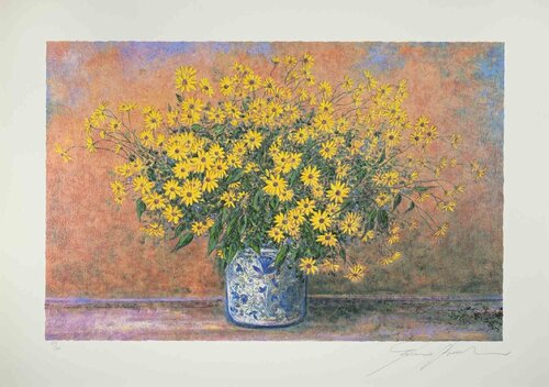 Vase of Jerusalem Artichoke Flowers di Franco Bocchi, Stampa in vendita su Singulart