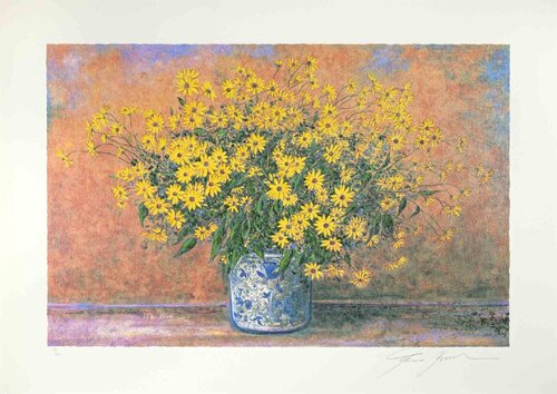 Vase of Jerusalem Artichoke Flowers von Franco Bocchi, Druck kaufen auf Singulart