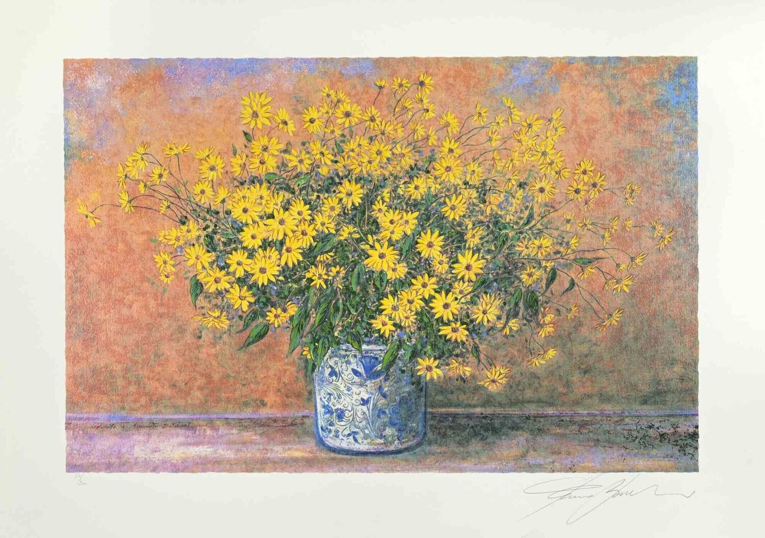 Vase of Jerusalem Artichoke Flowers Franco Bocchi Druck zu verkaufen