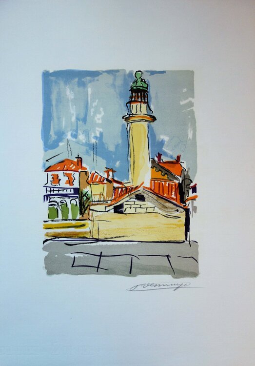 Bretagne, le phare, Lithographie originale signée François Desnoyer