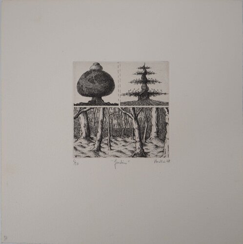 Etude d'arbres, Gravure originale signée François Houtin