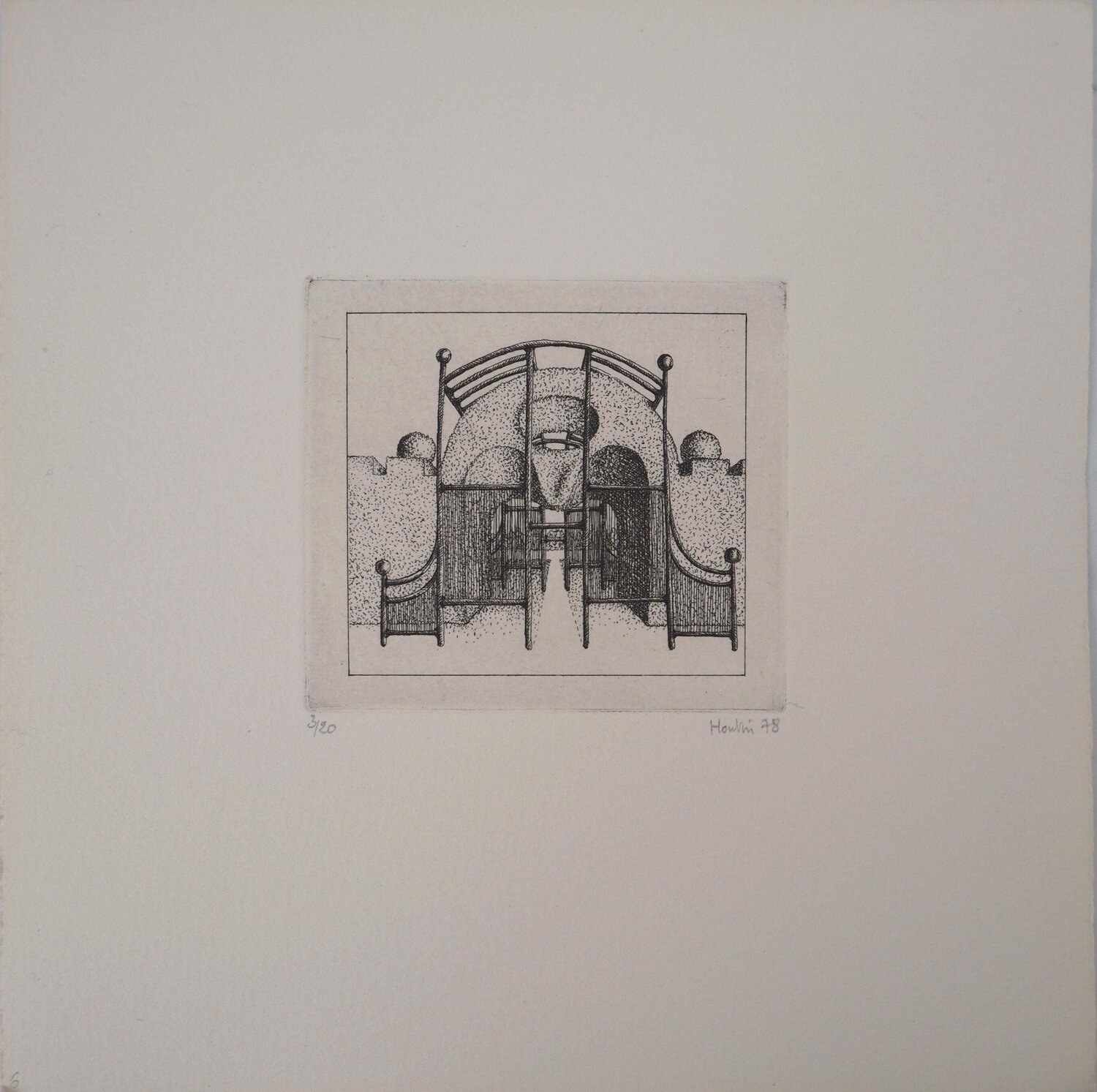 Passage sous un buisson, Gravure originale signée François Houtin Druck zu verkaufen
