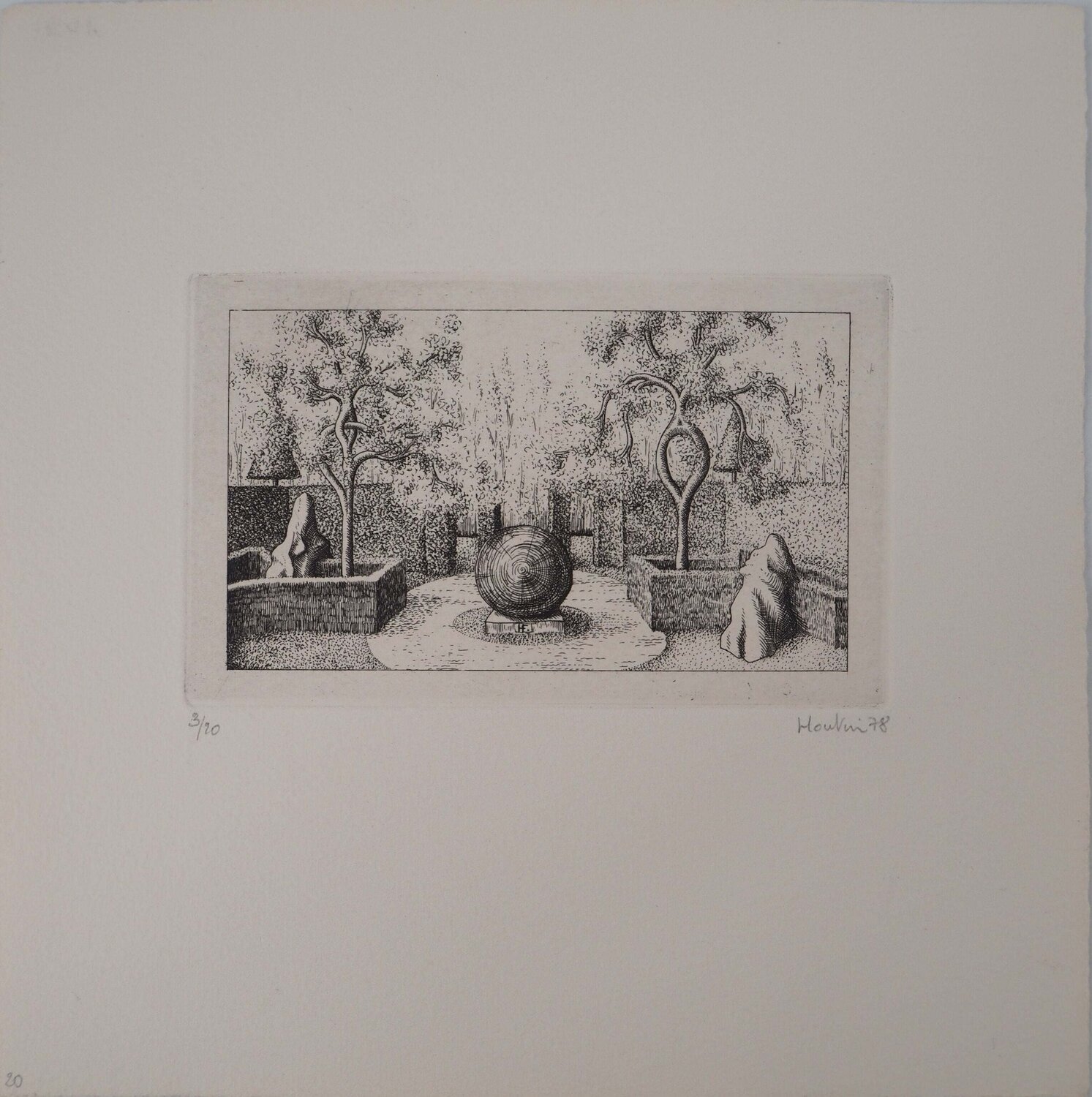 Arbre en Topiaire, Gravure originale signée François Houtin Impresión en venta