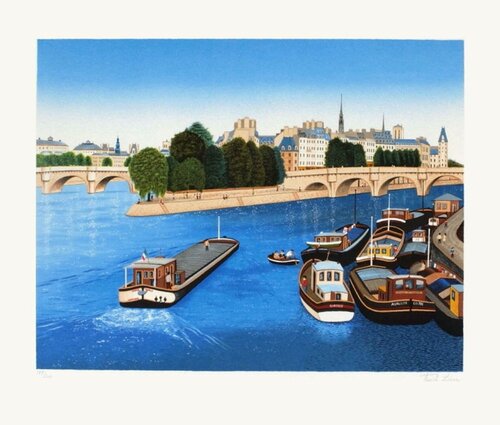 Paris - Péniches au Pont-Neuf di François Ledan-Fanch, Stampa in vendita su Singulart
