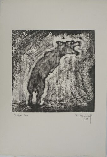Rage, loup hurlant, Gravure sur bois originale signée by François Maréchal, Print for Sale on Singulart