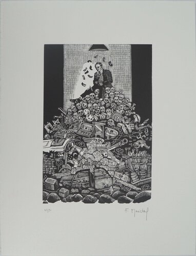 Vanité, Les tourments du monde, Gravure sur bois originale signée van François Maréchal, Afdruk te koop op Singulart
