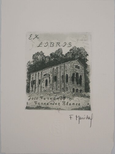Espagne, L'église Santa Maria del Naranco, Gravure originale signée van François Maréchal, Afdruk te koop op Singulart