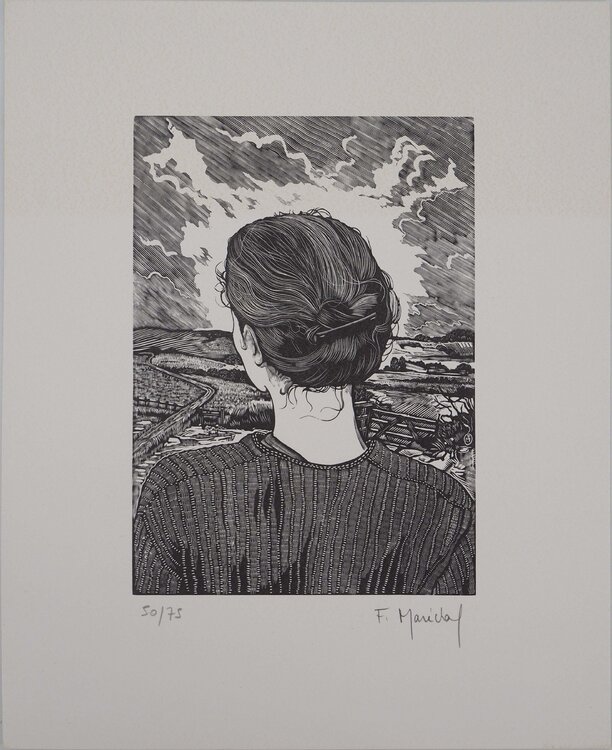 Femme regardant un paysage orageux François Maréchal