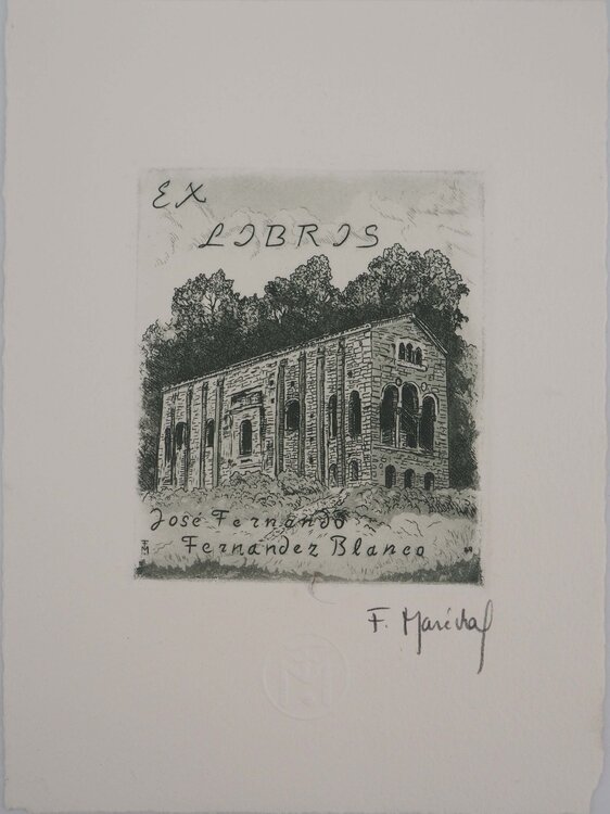 Espagne, L'église Santa Maria del Naranco, Gravure originale signée François Maréchal
