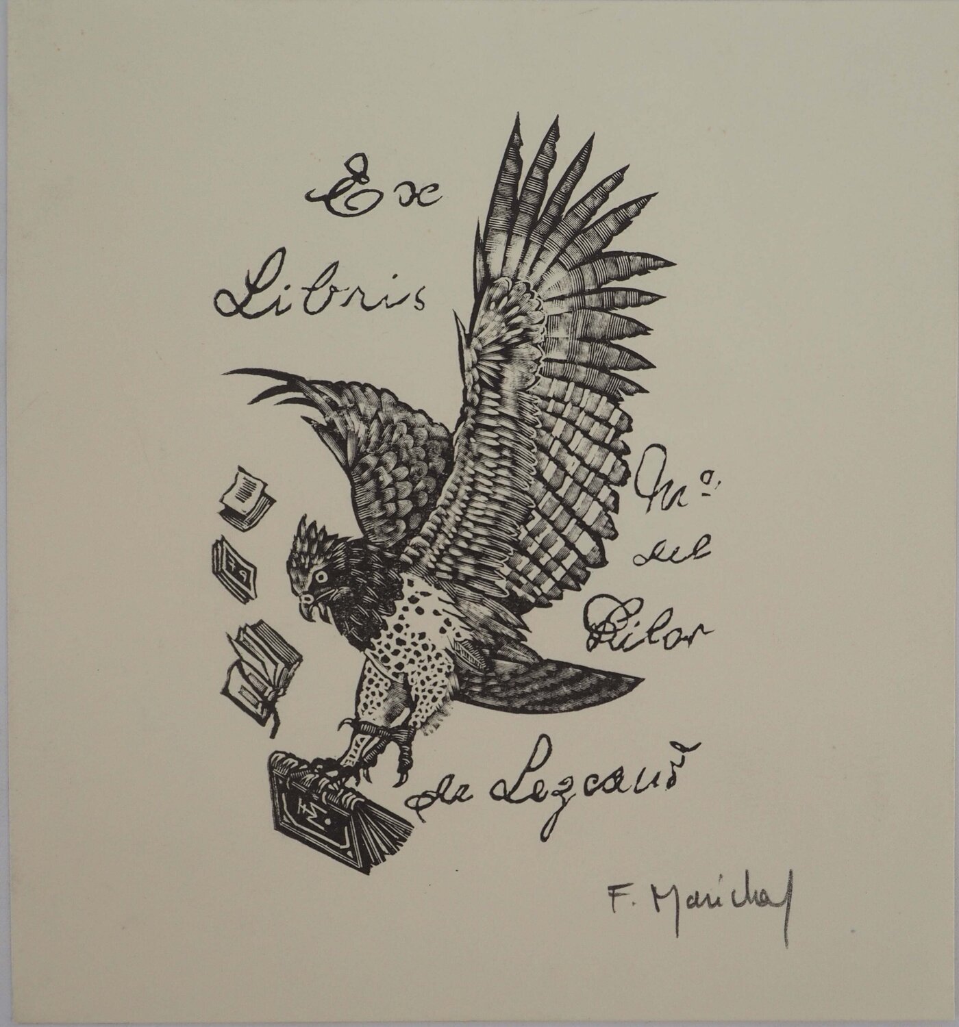 Aigle agrippant un livre François Maréchal Druck zu verkaufen